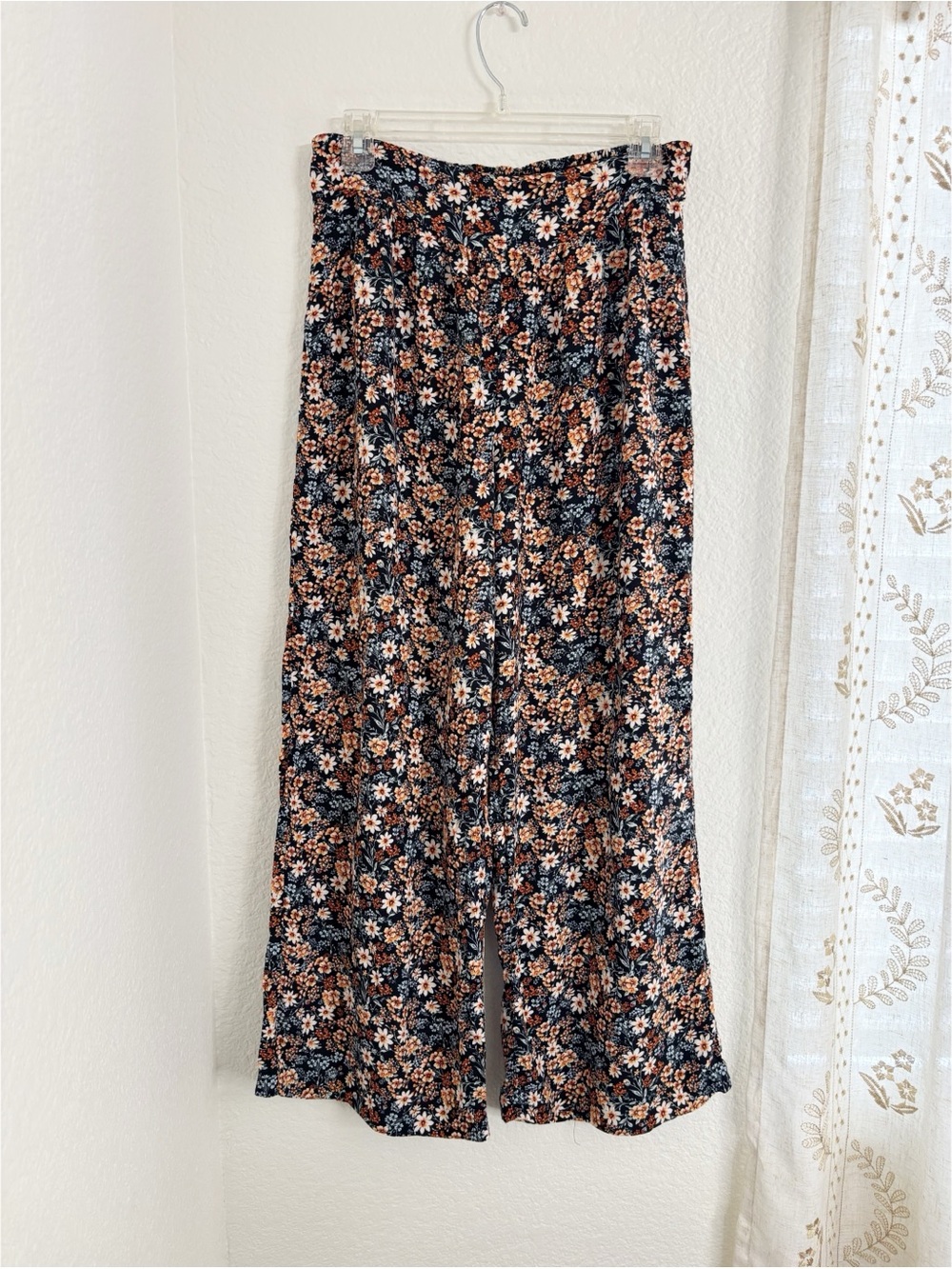 Floral Wide Leg Pants in Black & Rust Floral